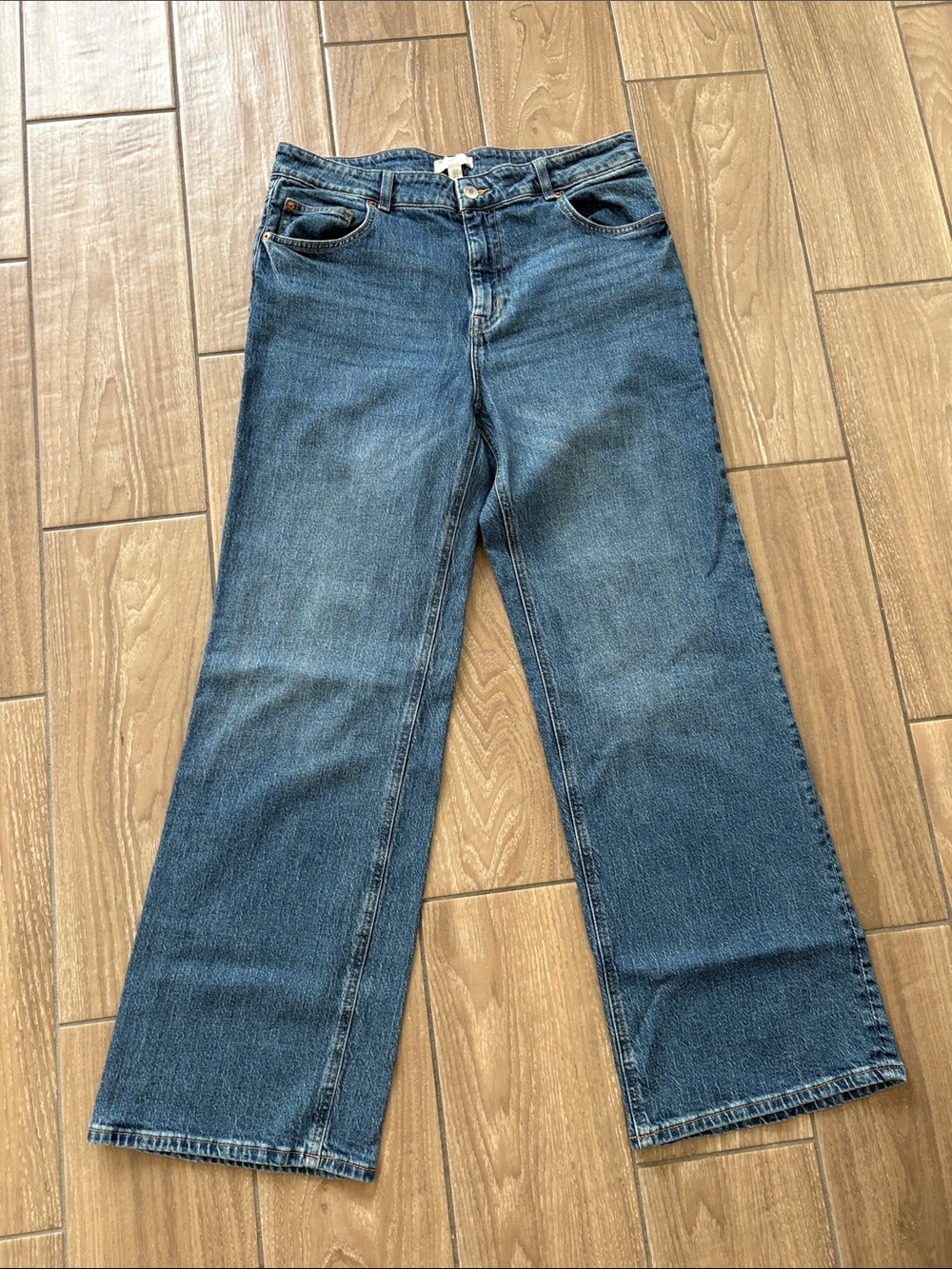 H&M Wide Leg Baggy High Rise Blue denim jeans Casual Trendy Womens Size 14 pants